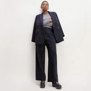 Everlane The ReWool Way-High Drape Pant Trouser Pinstripe Navy Blue White NWT 10